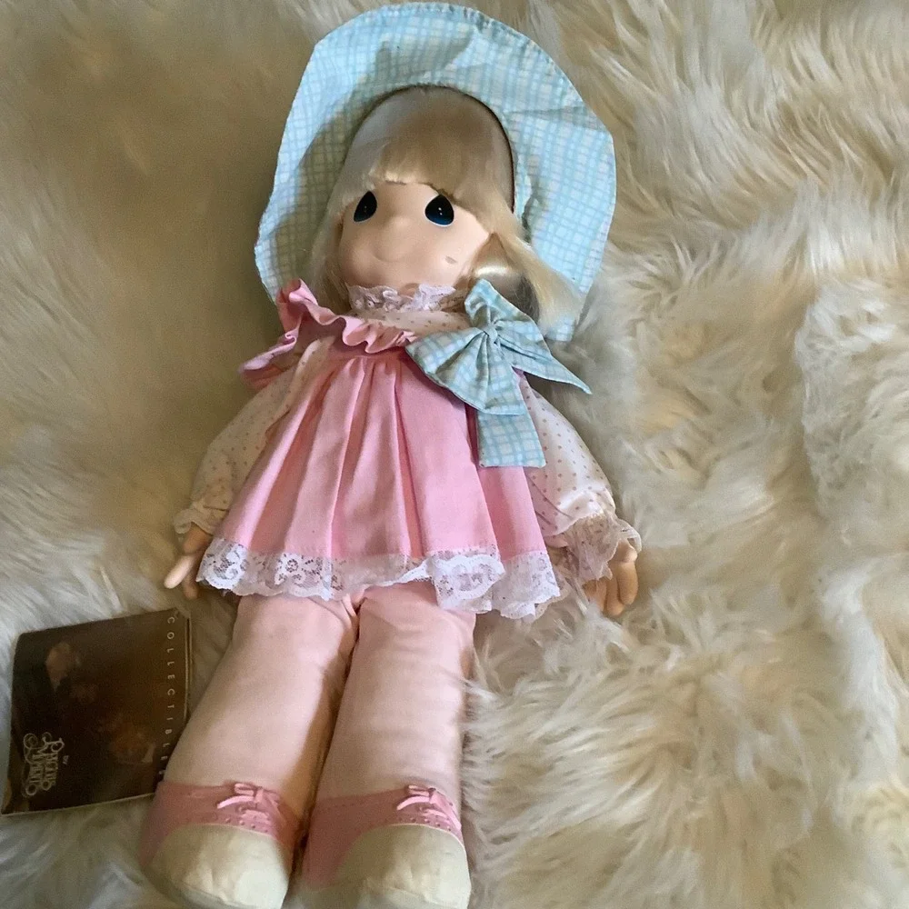 Vintage Precious Moments Soft Body‎ Doll Pink Dress Gingham Hat 16 inch PMC Inc